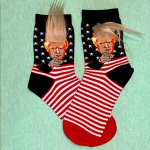Novelty Socks Donald Trump with “styleable” hair like Vintage troll dolls. NWOT